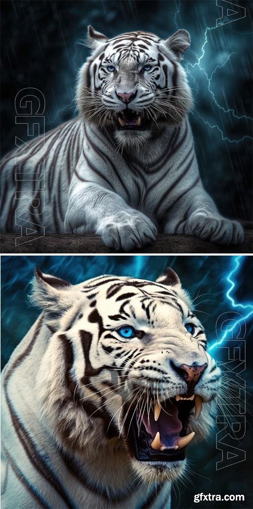 Photo white tiger with blue stripes