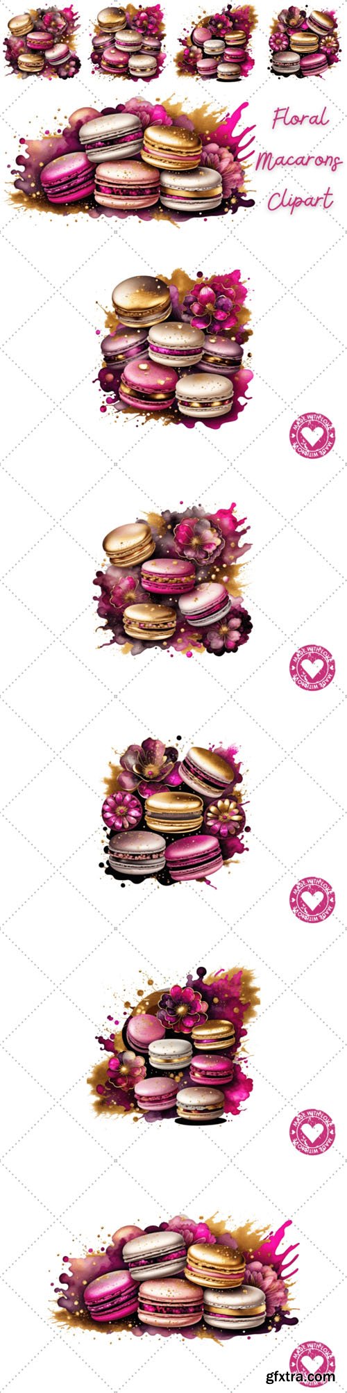 Watercolour Floral Macarons PNG Clipart Bundle