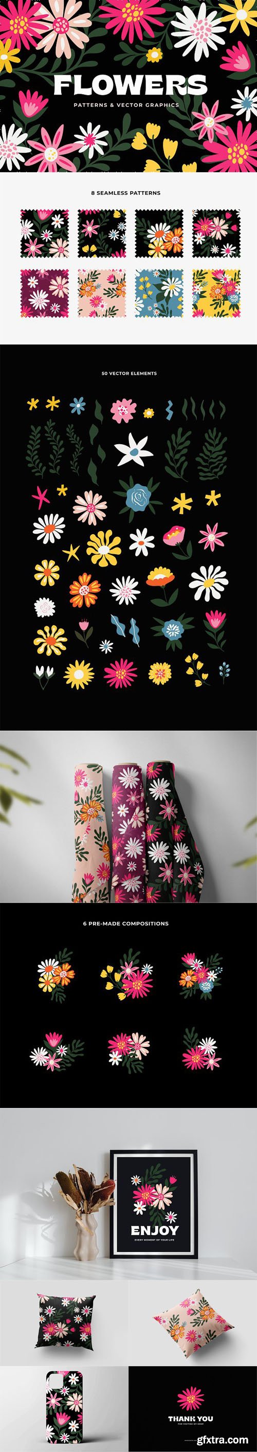 FLOWERS - Patterns & Vector Graphics + BONUS