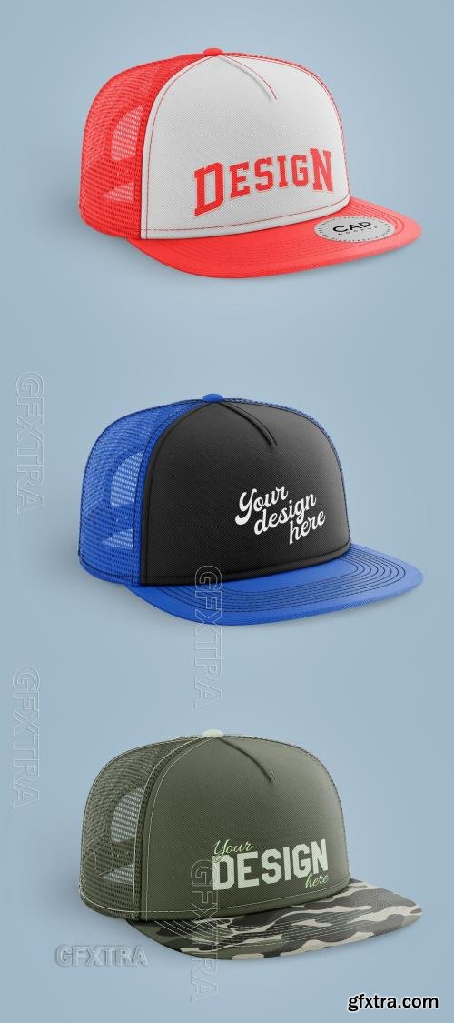 Snapback Truck Hat with Sticker Mockup 609083723