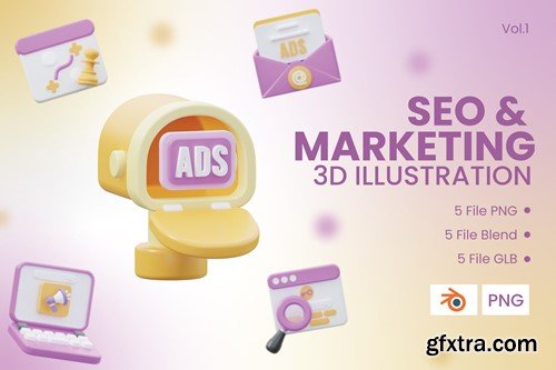 SEO & Marketing 3D Icon Illustration Vol.1 A24W57T