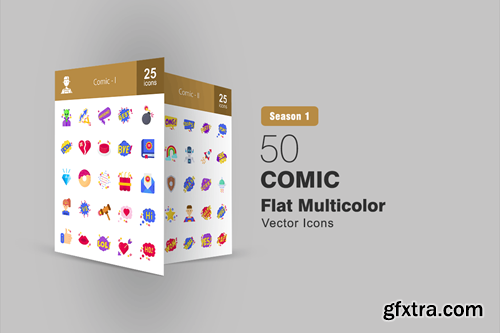 50 Comic Flat Multicolor Icons R4MD6VN