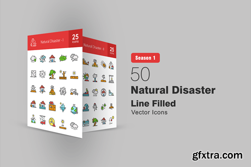 50 Natural Disaster Filled Line Icons VSDXRSV