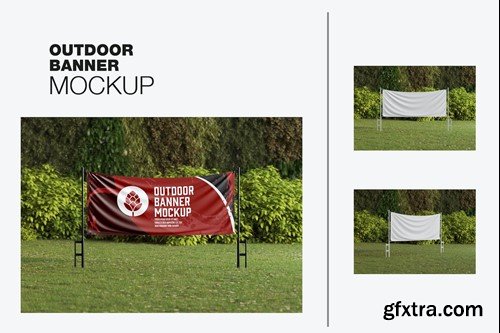 Set Outdoor Banner Scene Mockup 4G79UNT