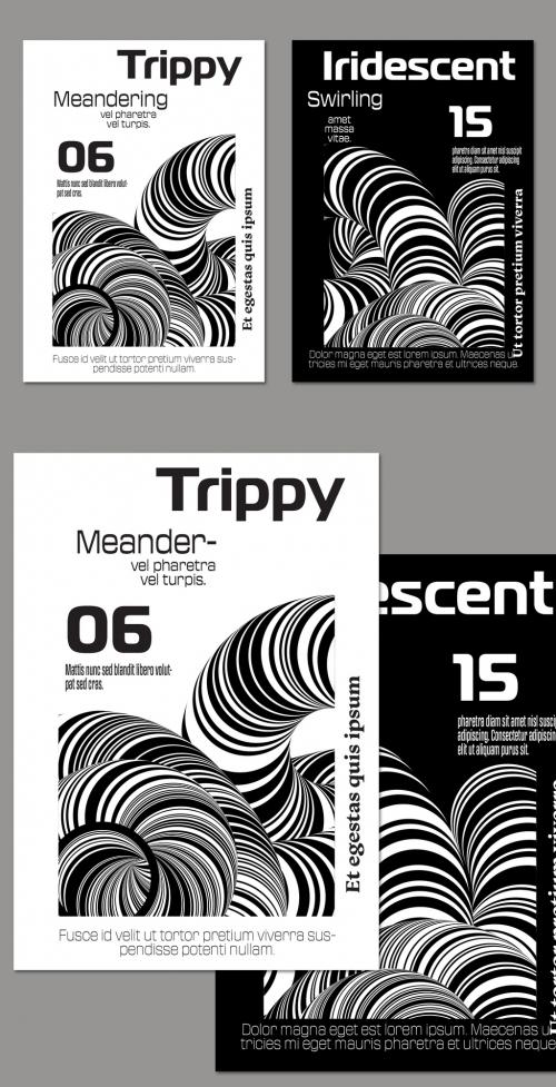 A4 Flyer Abstract 3D Curved Swirling Striped Shape Black And White 593805893