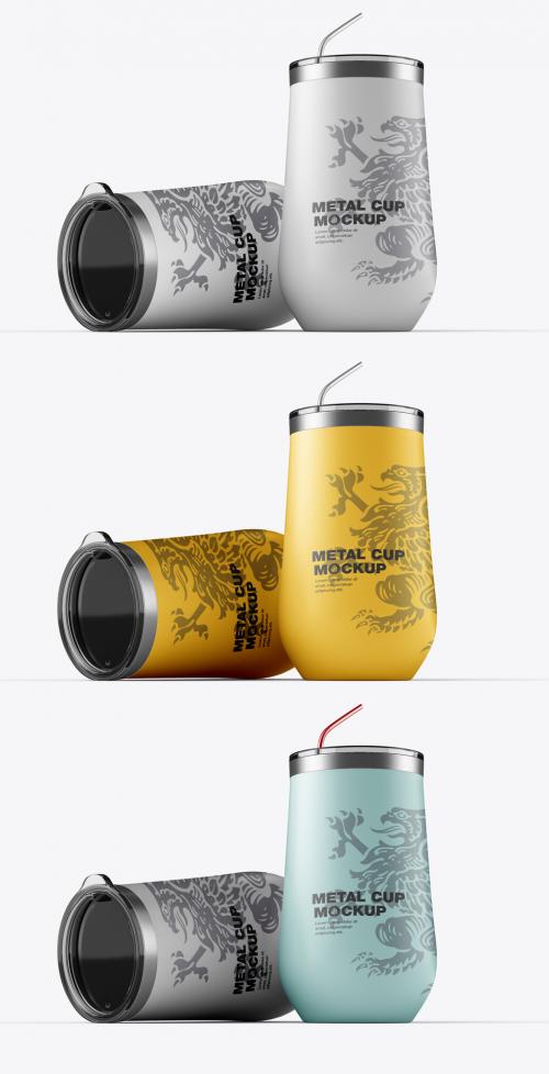 Set Steel Travel Cup Mockup 479860884