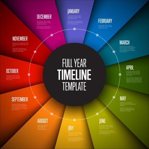 Full Year Timeline Infographic with Folded Paper Style and Circular Element 366782293