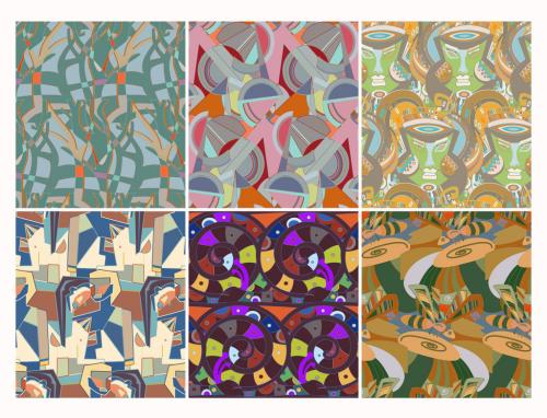 Set of Abstract Seamless Patterns with Cubism Art Elements and Graffiti Wall Style 505018982