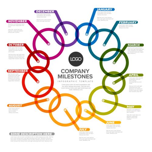 Infographic Thick Line Full Year Timeline Template Made from Circles 465850515