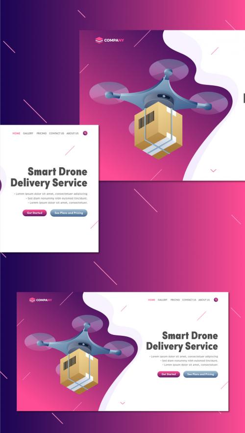 Responsive Landing Page or Hero Image for Smart Drone Delivery Service Concept Isometric Design 408643410