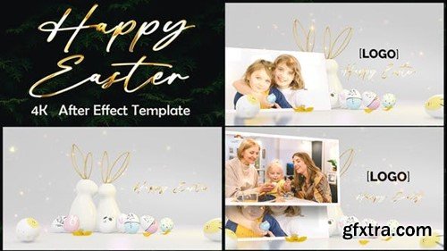 Videohive Happy Easter with golden theme photo bunny 44702171