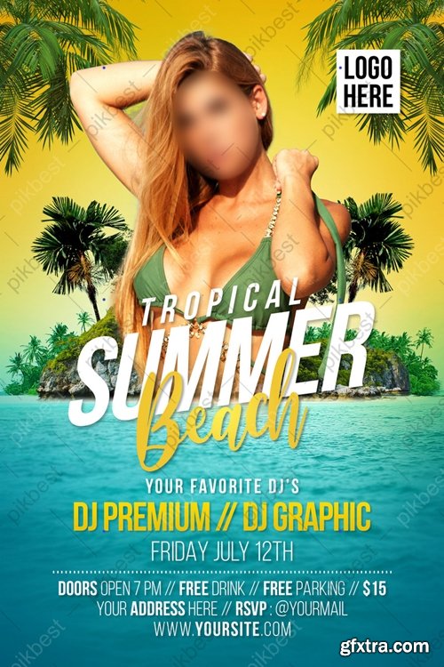 Tropical Summer Beach Party Flyer Or Poster Template 6435304