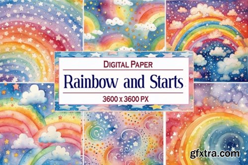 Watercolor Rainbow and Starts 71550990