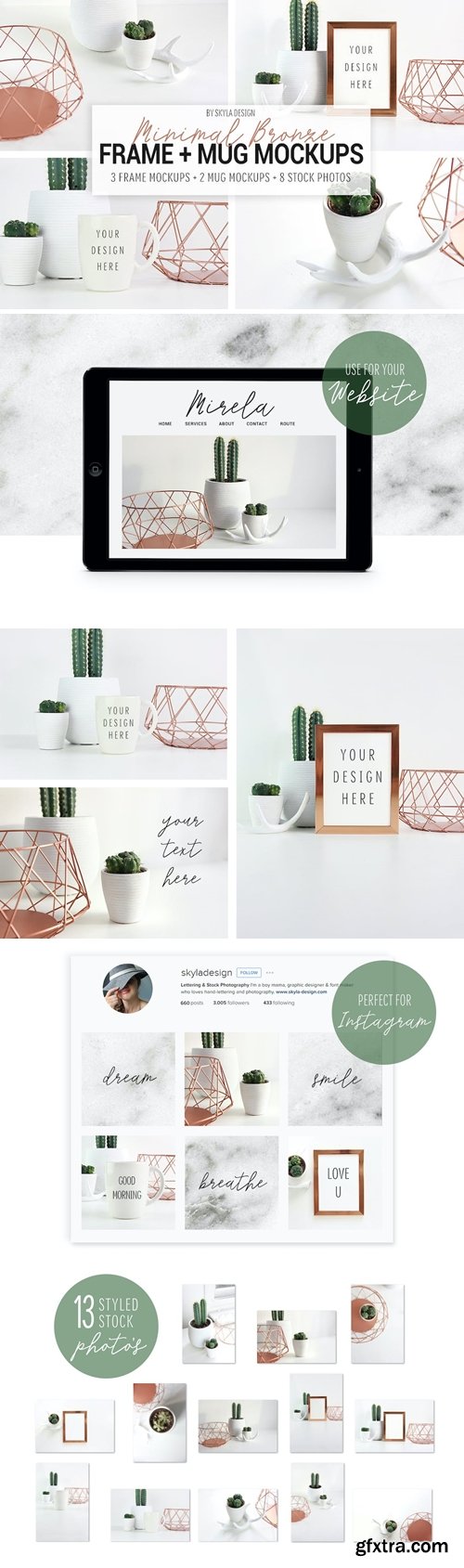 Picture frame and mug mockups, Minimal bronze ABT9V5