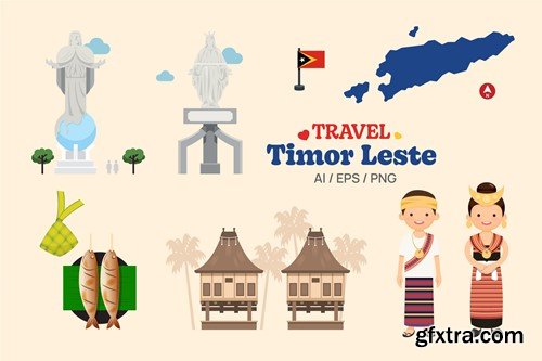 Travel Timor elements map and landmarks symbols RDKQKNV