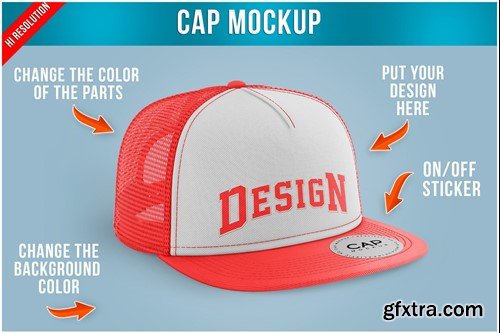 Snapback Truck Hat with Sticker Mockup Template T46FMM2