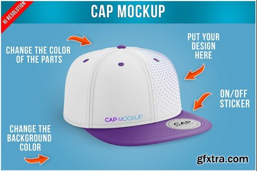 Snapback Cap with Sticker Mockup Template ZGGXUQN