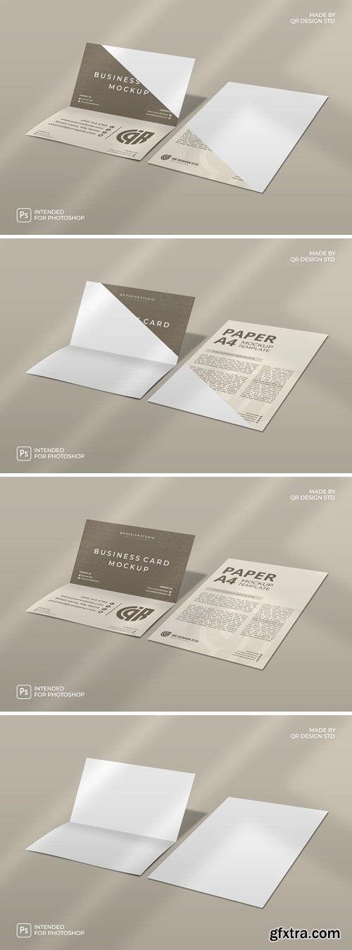 Simple Business Card &amp; Paper A4 Mockup E7RX4BM