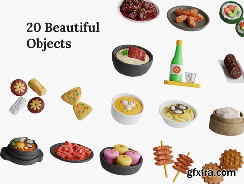 Korean Food 3D Icon Set Ui8.net