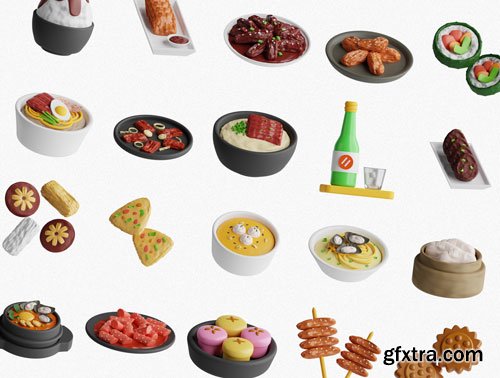 Korean Food 3D Icon Set Ui8.net