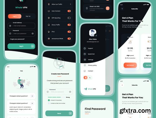 Whale VPN - VPN Mobile App UI KIT  Dark Mode  Ui8.net