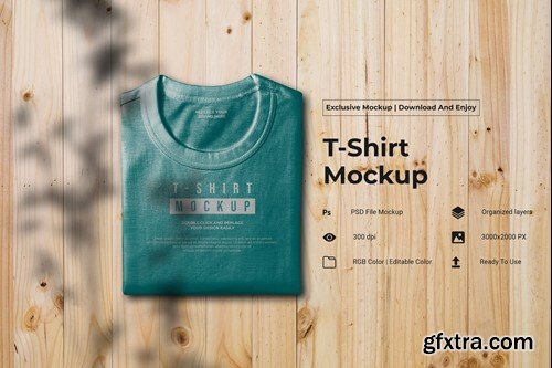 T-Shirt Mockup With Wooden Baground 33UBQGN