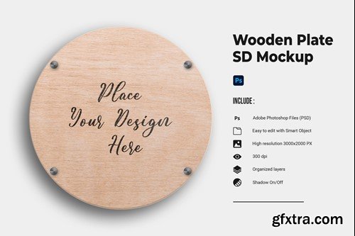 Wooden Plate PSD Mockup D76WVM9