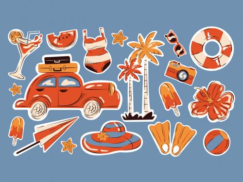 Blue Retro Summer Retro Sticker Asset Illustration 590980910