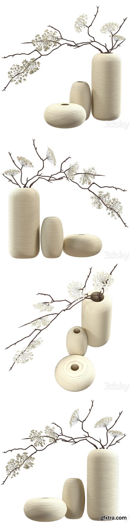 Bouquet of flowering branches in ceramic vases