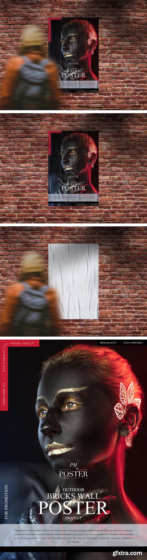 Outdoor Bricks Wall Poster PSD Mockup Template