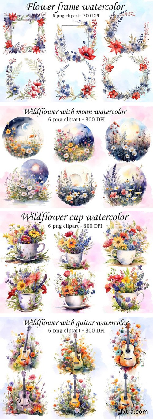 Watercolor Wildflowers PNG Clipart Collection