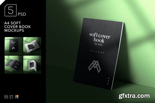 A4 Soft Cover Book Mockups B9BZL3R