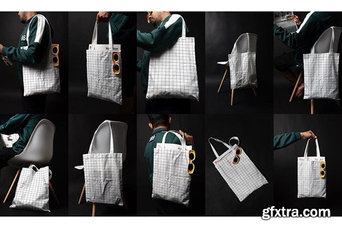 Vertical Realistic Tote Bag Mockup 4WWDTKR