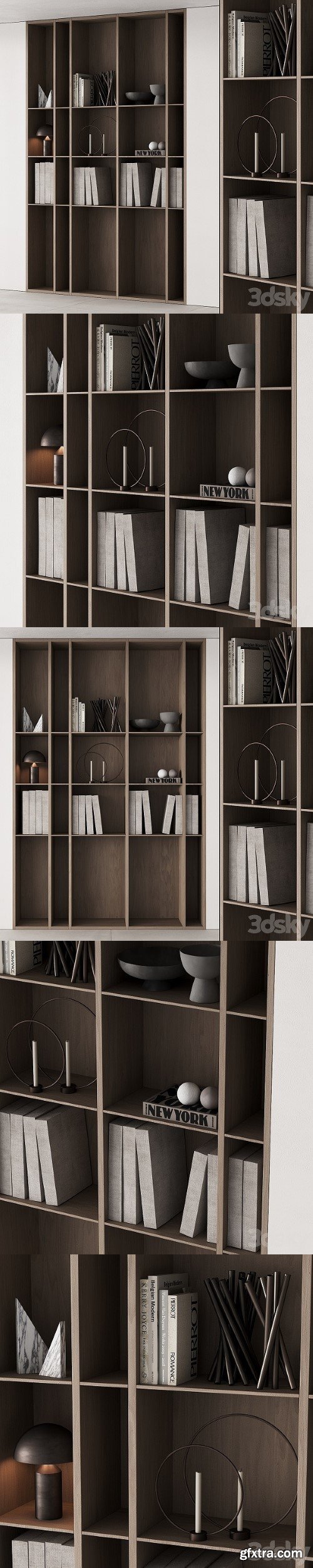 202 Bookcase and Rack 05 Wooden With Decor 01