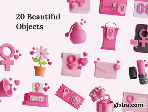 Women\'s Day 3D Icon Set Ui8.net