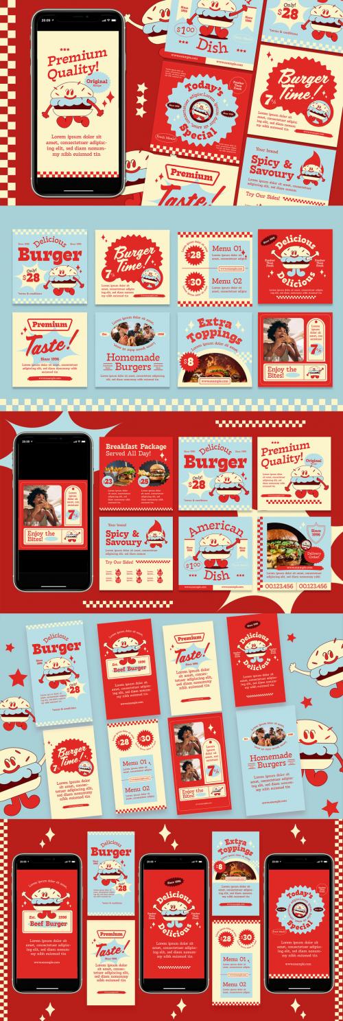 Red Retro American Burger IG Set 581499009