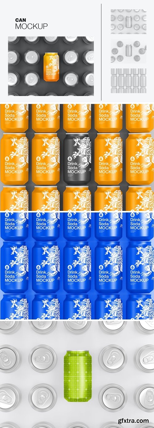 Pack Metallic Cans Mockup D6A9E2V