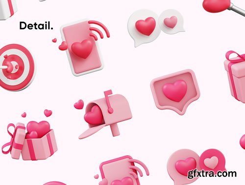 Love and Valentines Day 3d Icons Pack Ui8.net