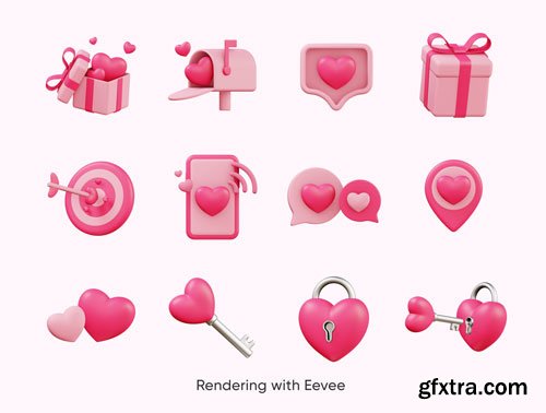 Love and Valentines Day 3d Icons Pack Ui8.net