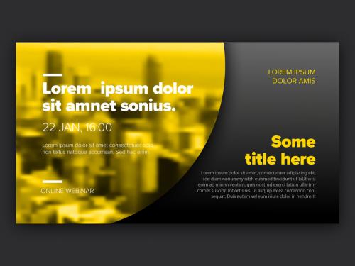 Facebook dark event cover template with circle photo frame placeholder and yellow overlay accent 591789430