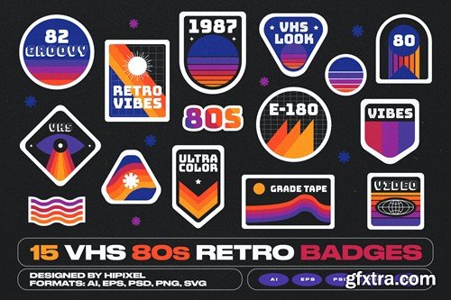 15 VHS 80s Retro Style Badges DRR382W