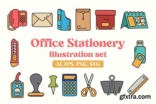 Office Stationery Illustration Set U36BWQL