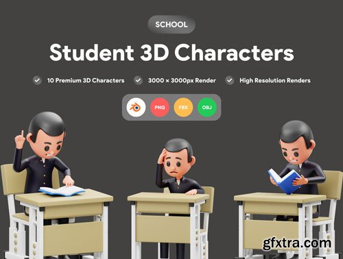 Student Character 3D Illustration Ui8.net