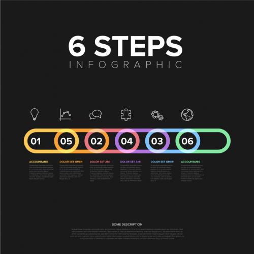 Six rounded horizontal steps elements template made from thick line ovals with black background 588325861