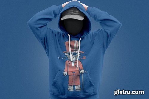 Blue Hoodie Jacket Mockup Men's Photoshoot X95VDZK