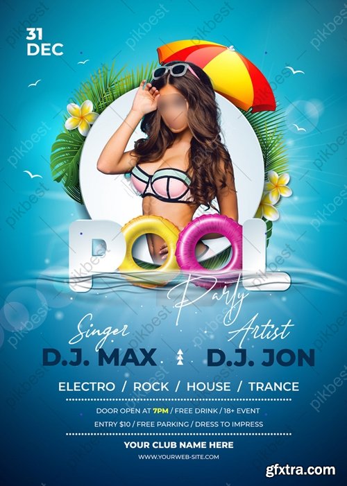 Creative Modern Summer Pool Beach Party Flyer Poster Template Design 5964610