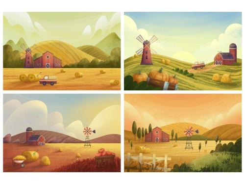 Harvest Landscape Illustrations Set 584184473