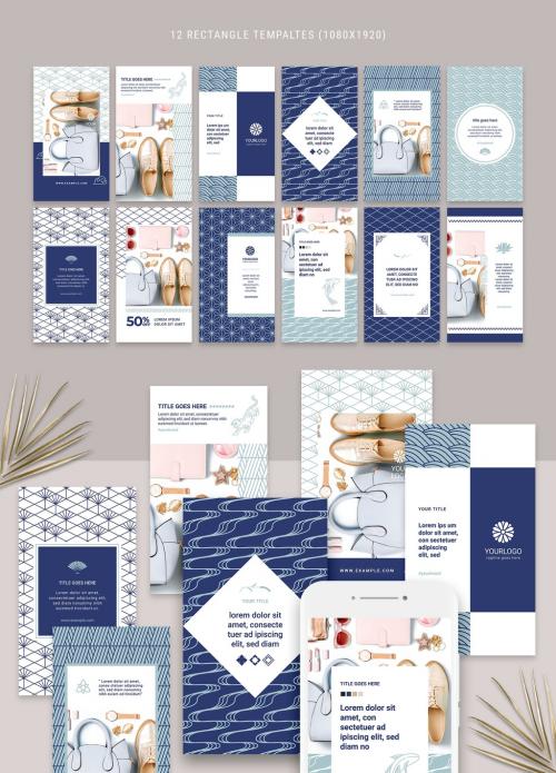 Social Media Layouts with Geometric Asian Style Patterns 369288447