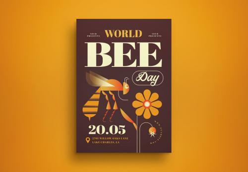 Brown Flat Design World Bee Day Flyer Layout 590980917