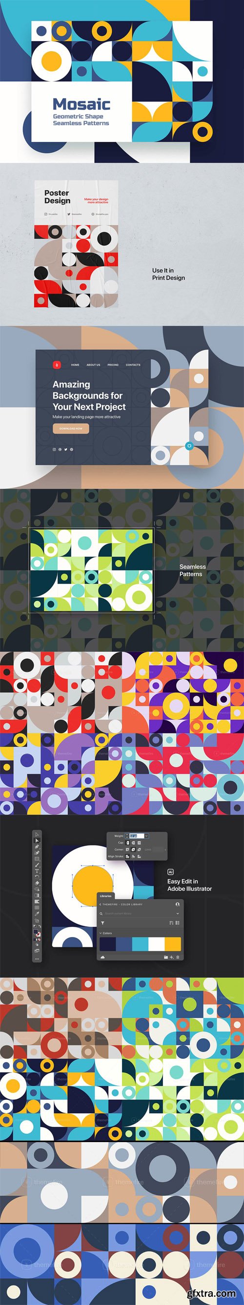 Seamless Geometric Mosaic Patterns Vector Templates